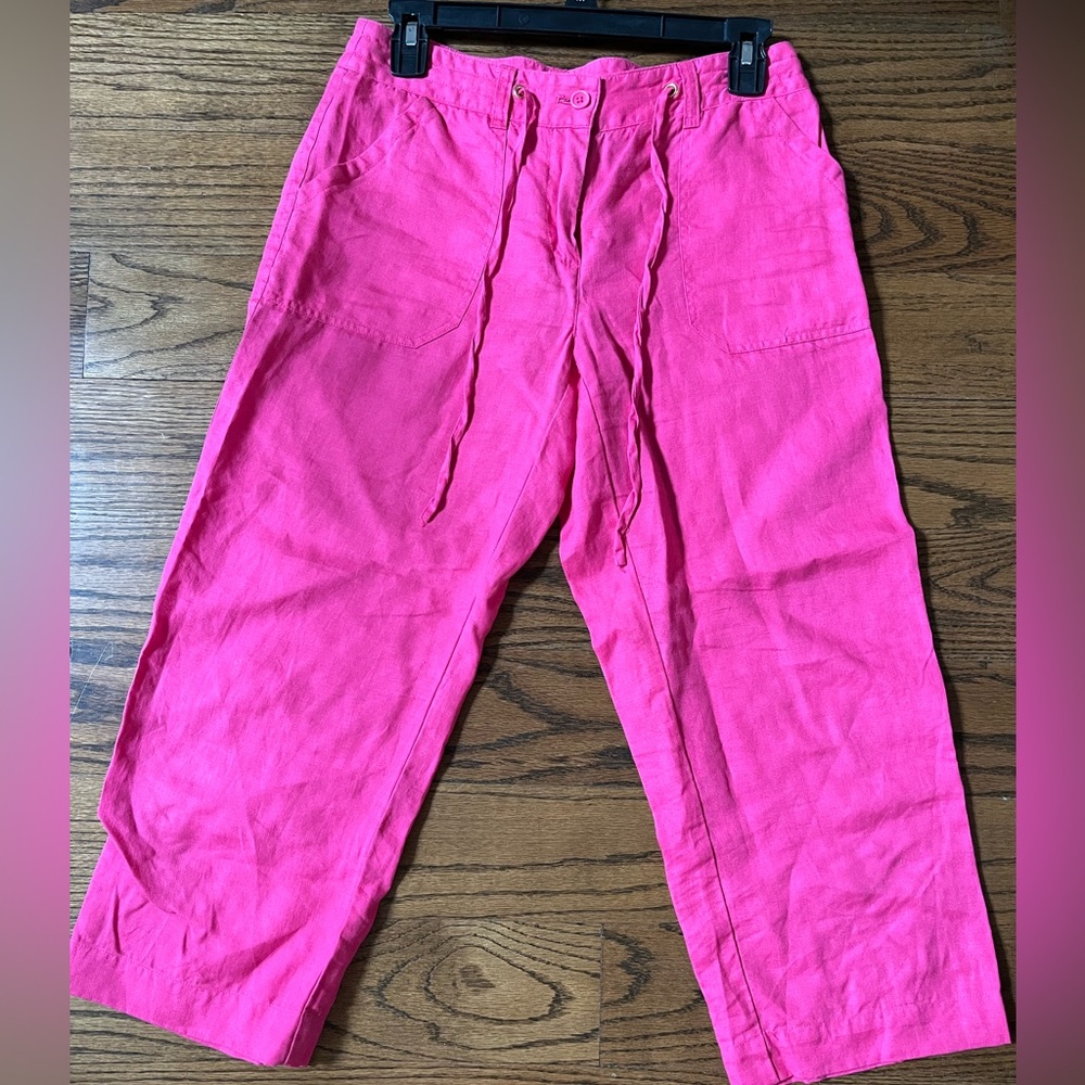 Hot pink linen capri pants